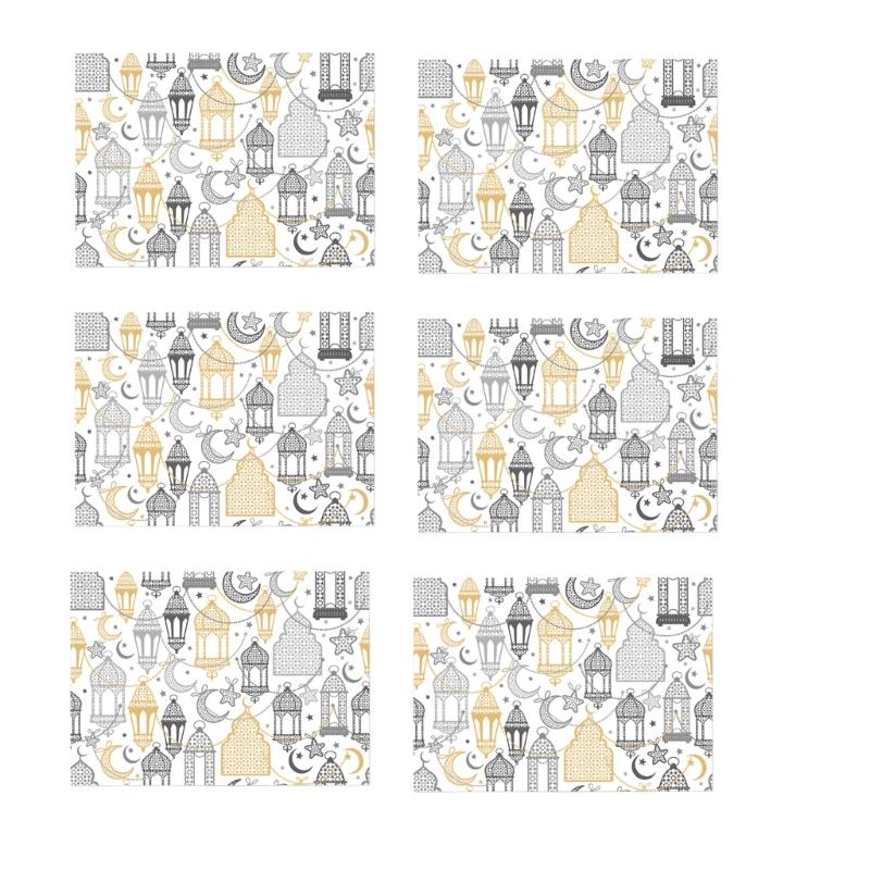 652F 6Pcs Eid Mubarak Wrapping Sheet 70x50cm Large Gift Wrapping Sheets for Islamic Festival Celebration and Art Craft