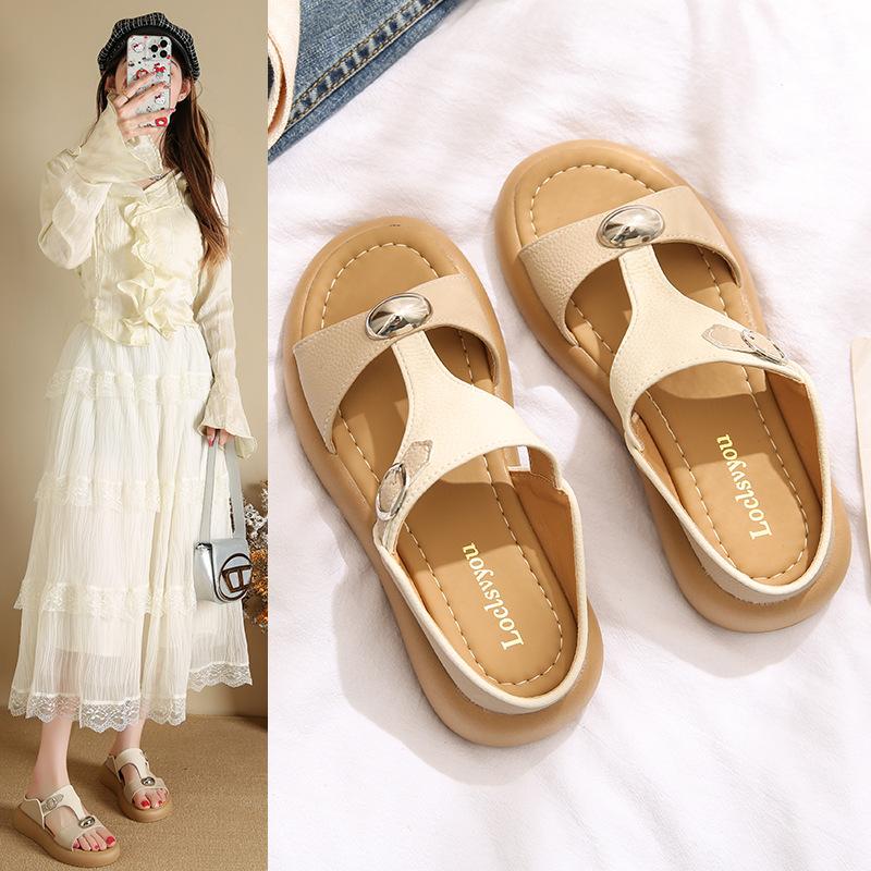 

2025 summer new fashion outer wear flat bottom rhinestone soft bottom women s one-word drag women s sandals soft leather slippers 42