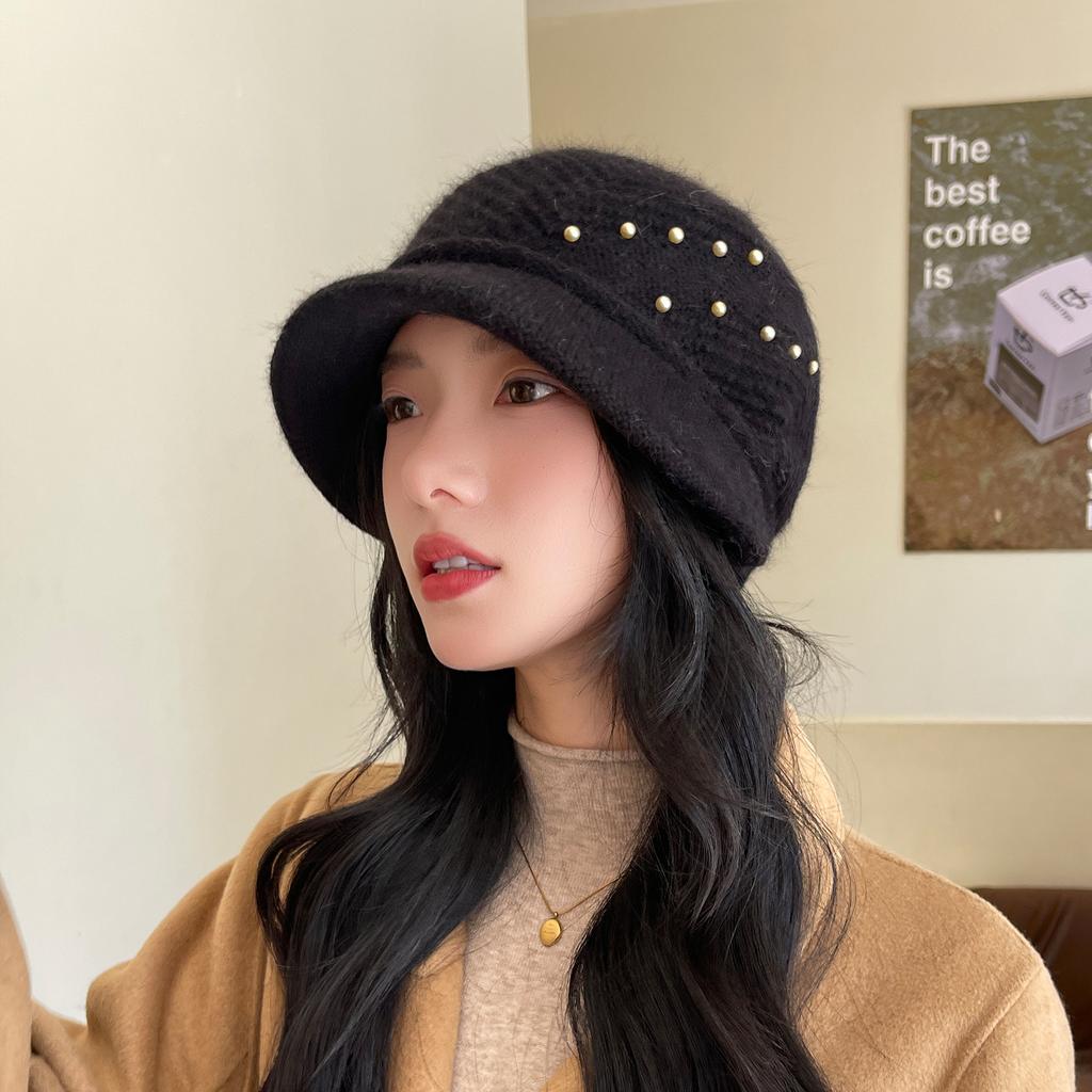 Elegant Winter Knitted Bucket Hat for Middle-aged Women Thickened Warm Beanie Mother's Gift Basin Cap