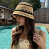 Striped Knitted Hollow Fisherman Hat Big Eaves Uv Protection Crochet Bucket Hat Breathable Multicolor Bucket Sun Hat Travel
