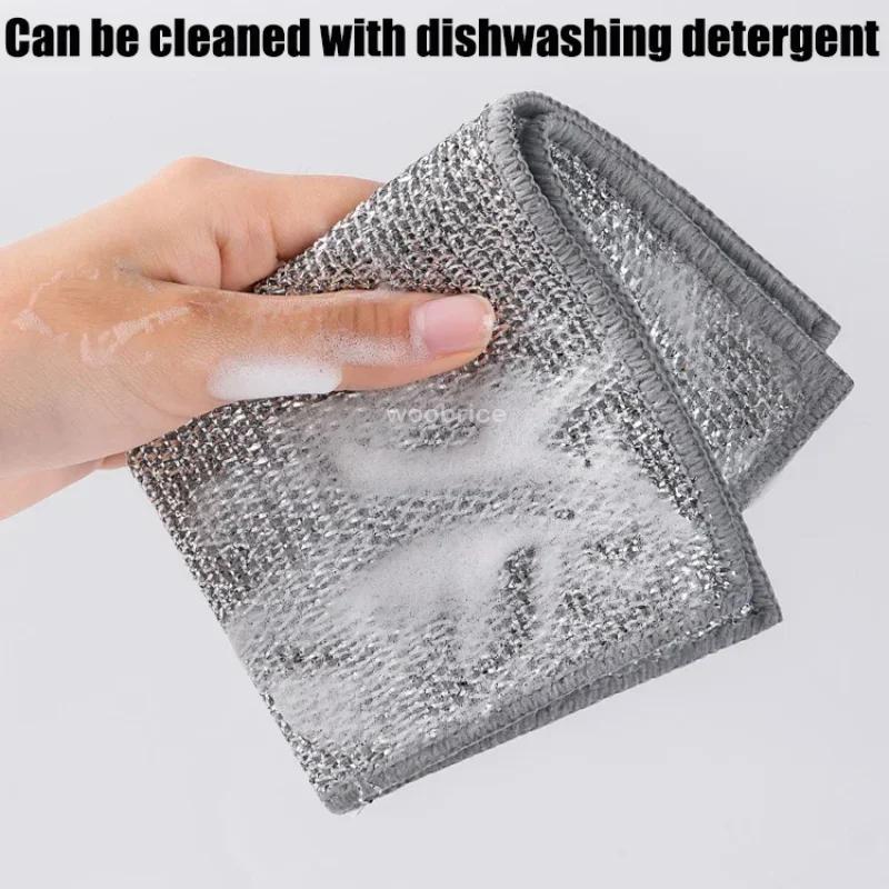 10pcs Magic Dishcloth Silver Wire Cleaning Kitchen Cloth Thickened Microfiber Wash Towel Built-in Sponge Steel Wire Ball Rag
