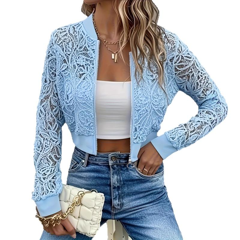 Wind Lace Short Jacket Women's Spring and Autumn Thin Zipper Cardigan Long Sleeve Slim Fashion Versatile Top