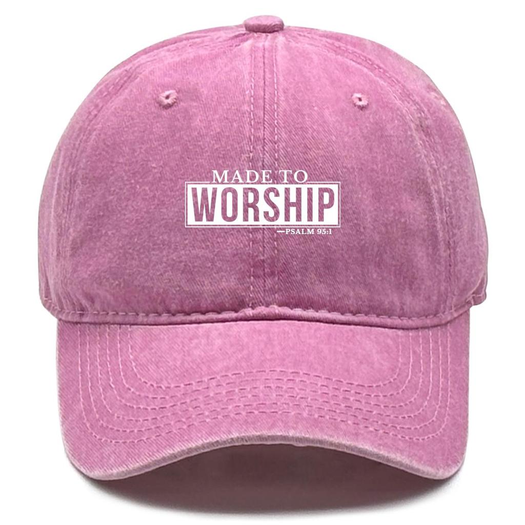 MADE TO WORSHIP" Print Snapback Baseball Hat, Bible Scriptures Trucker Hat Washed Stylish Summer Cozy Snapback Baseball Cap