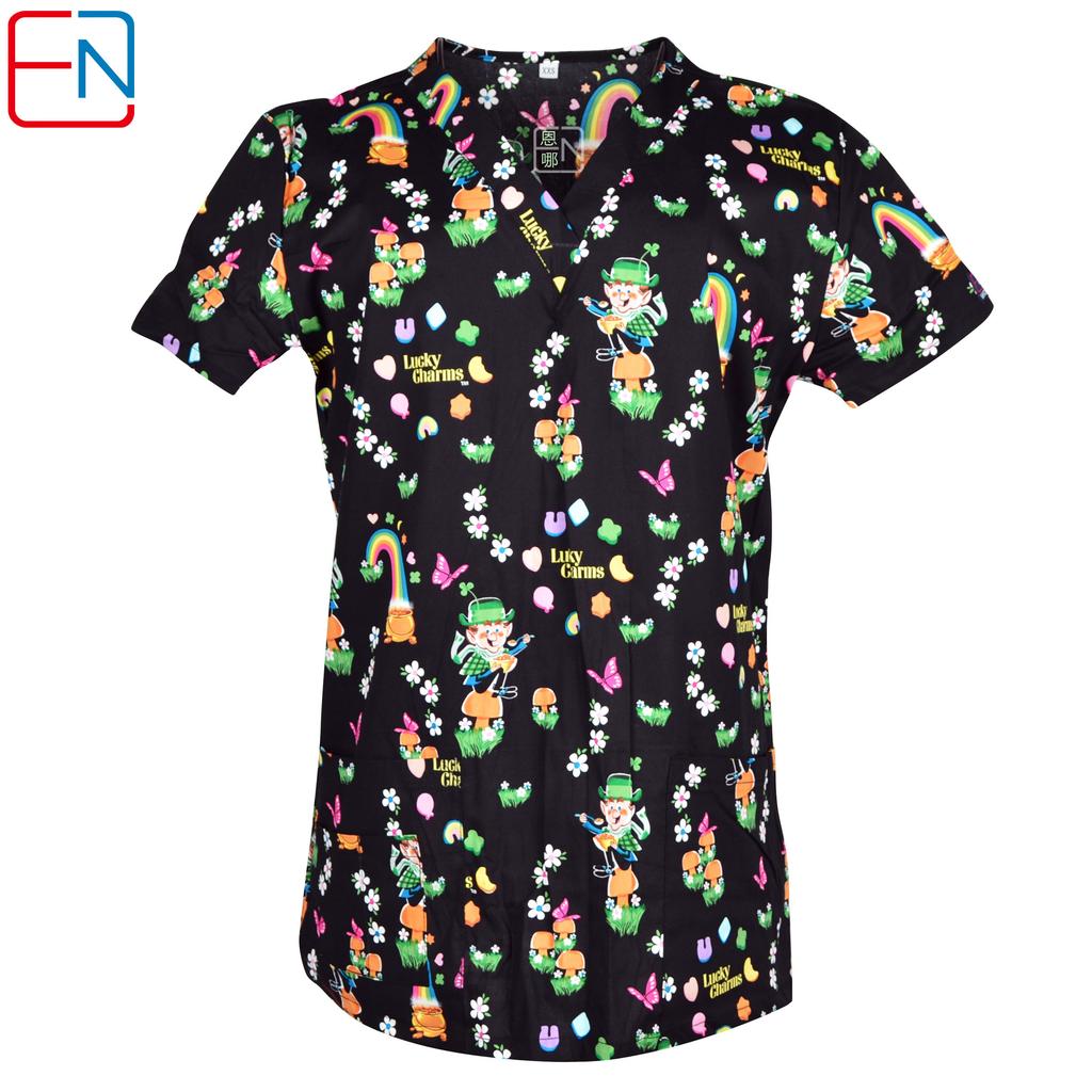 Hennar Women Scrub Top   Uniforms V-Neck Short Sleeve S-5XL Hospital Clinical scrubScrubs Top