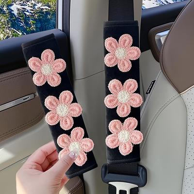 2pcs Pink Car Seat Belt Covers, Comfortable Shoulder Pads For Driving Comfort Enhancement Vehicle Safety Strap Cover Floral Shoulder Covers