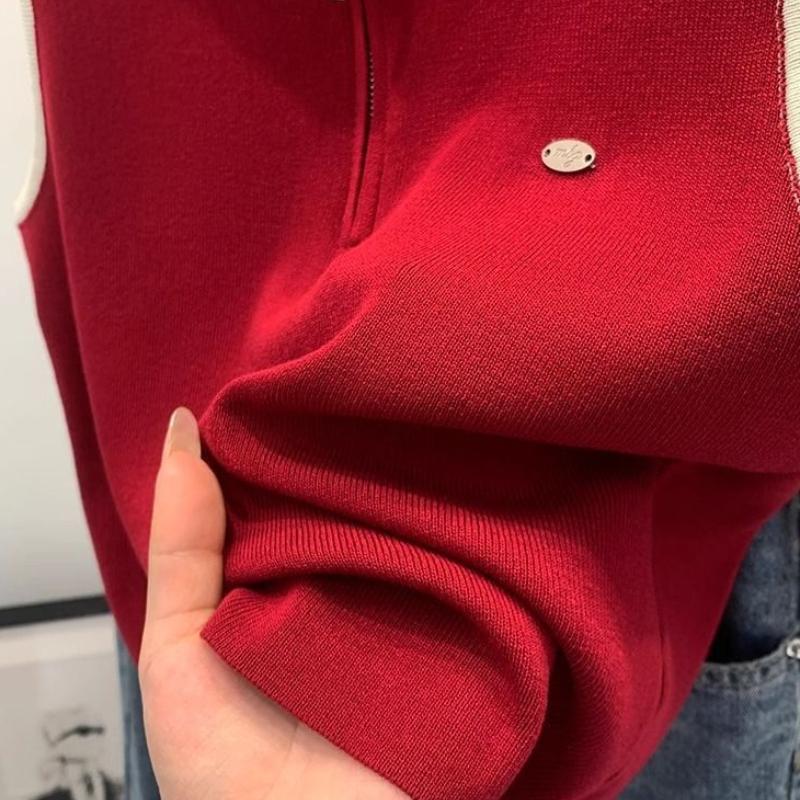 Women's Red Collared Sleeveless Outer Wear Knit Camisole Summer High-end Stylish Unique No Same Style Top