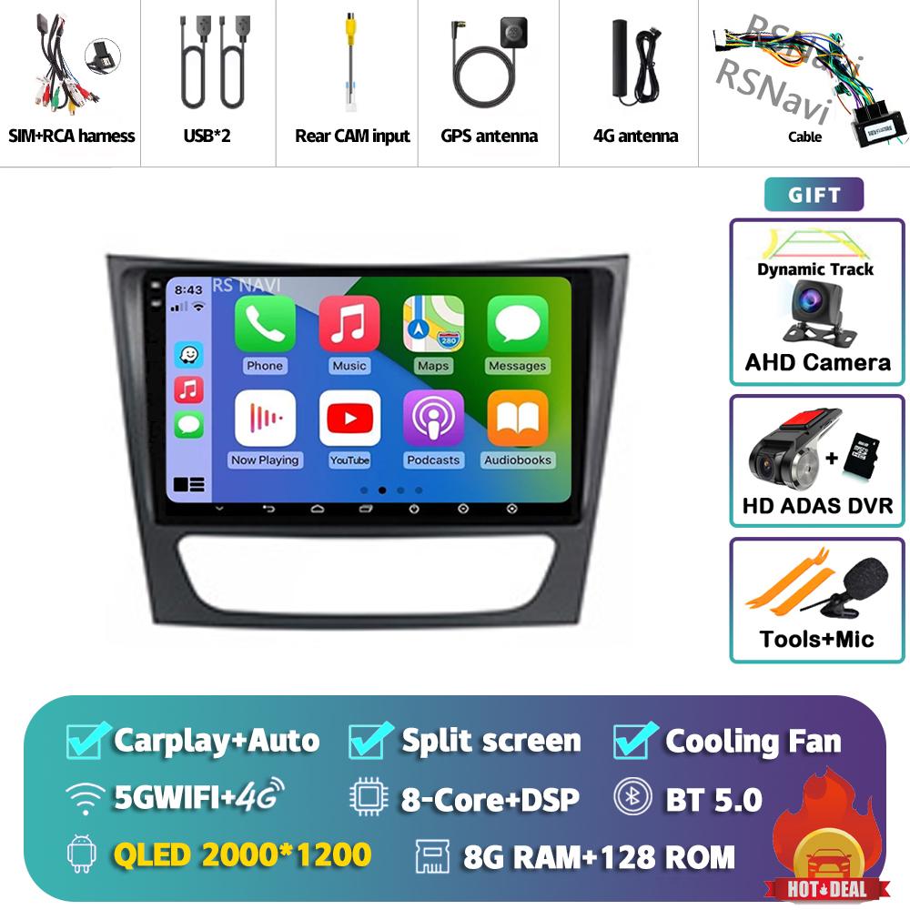 Android 14 Carplay Auto For Benz W211 Car Radio Player Multimedia stereo Navigation 4G+WIFI Head Unit DVD AI Voice 360 Camera BT
