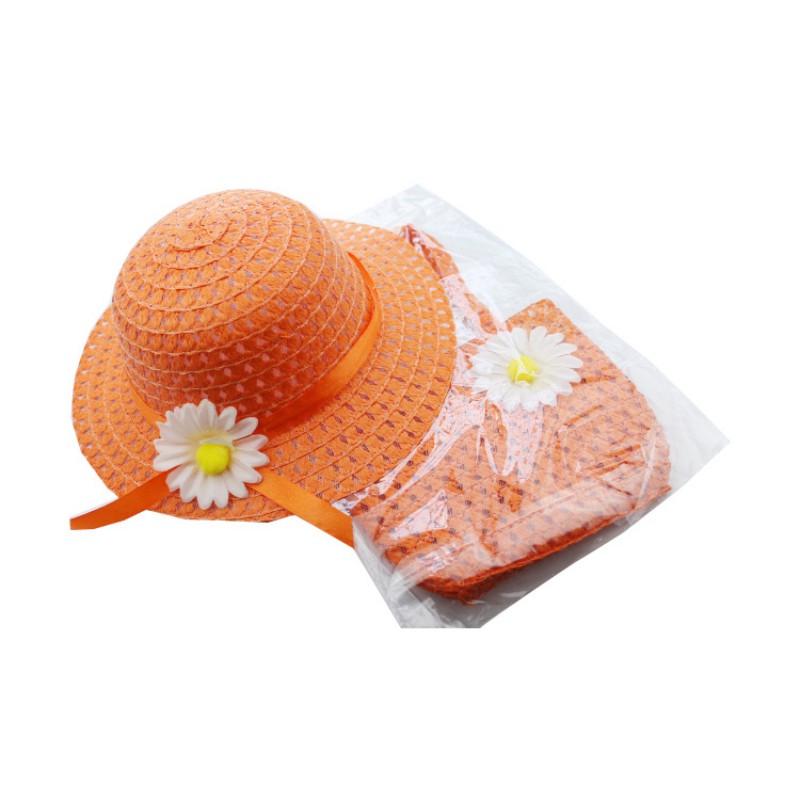 Children Charm Princess Straw Baby Girl Sun Beach Hat Flower Cap & Handbag Lovely Summer
