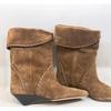 Sheepskin version~ niche wedge heel pointed flanged two wear pile boots short boots western cowboy boots women's medium boots