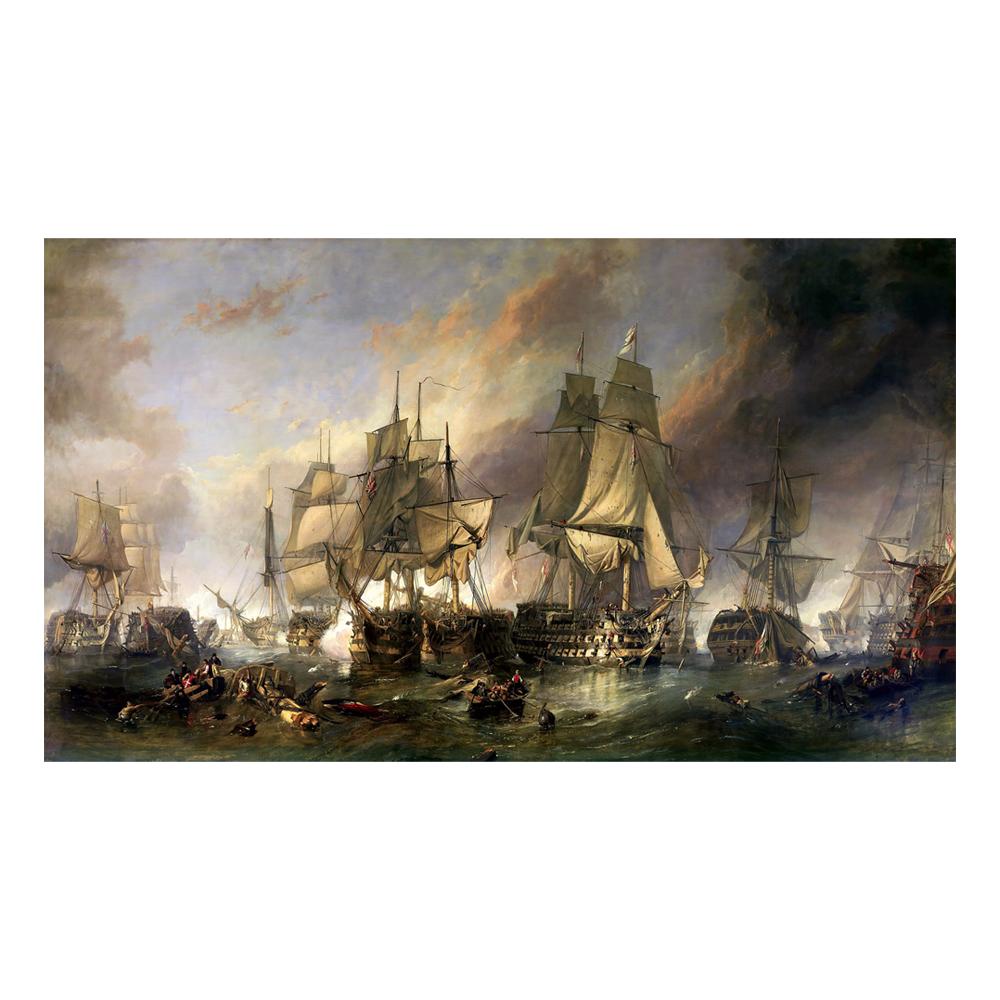 Vintage Oil Painting Poster The Battle of Trafalgar Painting Wall Art Prints Canvas Painting for Gallery Home Living Room Decor