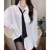 Spring And Autumn White Chiffon Shirt Women With Tie Loose Slim Long Sleeve Blouse Tops Office Lady Casual Elegant Blouses 29285