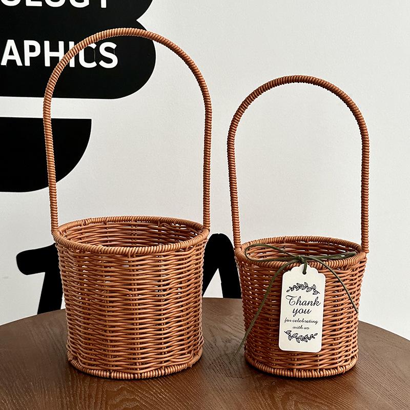 Handmade Rattan-Style Woven Flower Basket for DIY Arrangements and Party Favors