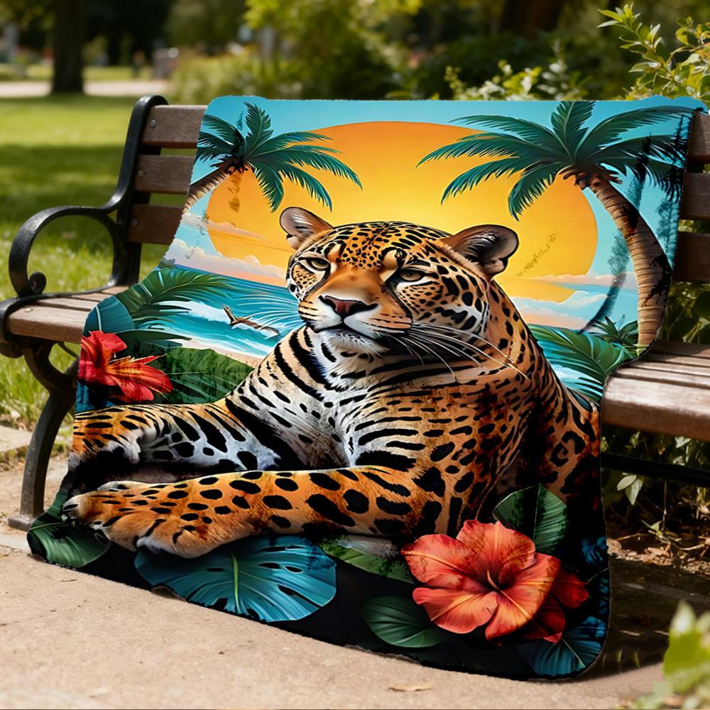 1pc Tropical Leopard Print Print Outdoor Blanket, Lightweight Polyester,