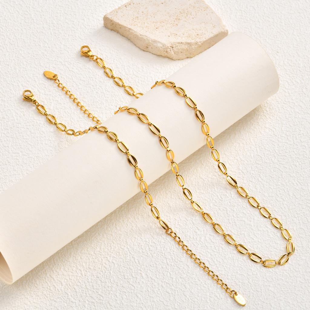 18K Gold Plated Stainless Steel Simple Wind Strap Chain Necklace Ladies Versatile Clavicle Chain Nc-2517