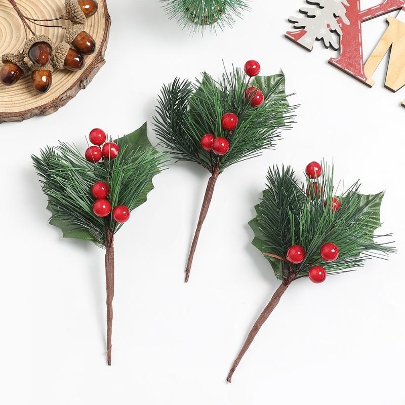 

1Pcs Artificial Berry Bouquet Christmas Tree Decoration Fake Pine Needle Xmas Party Home Decor Craft Gift Garland Accessories 1Pcs