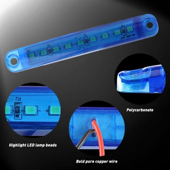 10Pcs Blue Marker Side Clearance Light Trailer Tail Car 9 Lamp LED Bulb Lamps