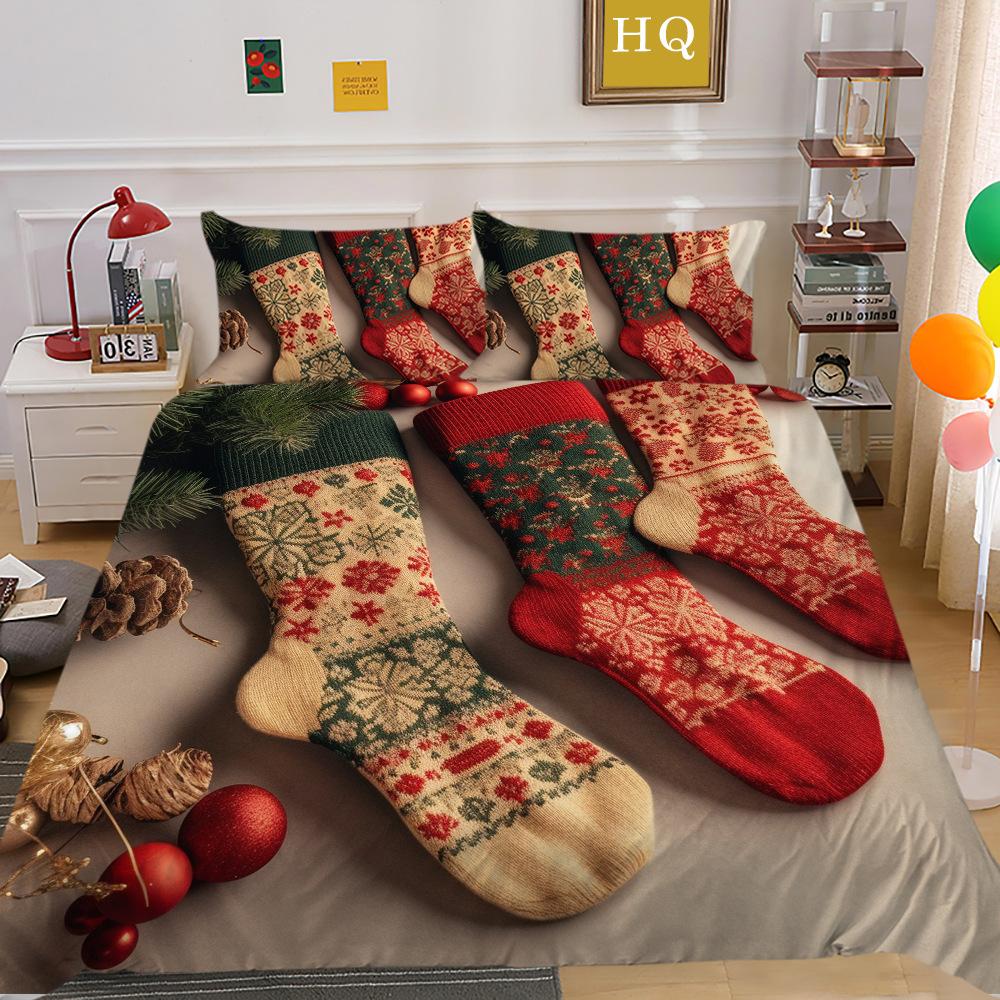 Christmas Printing 3D Printing Polyester Pillowcase Quilt Cover Two Or Three-Piece Set