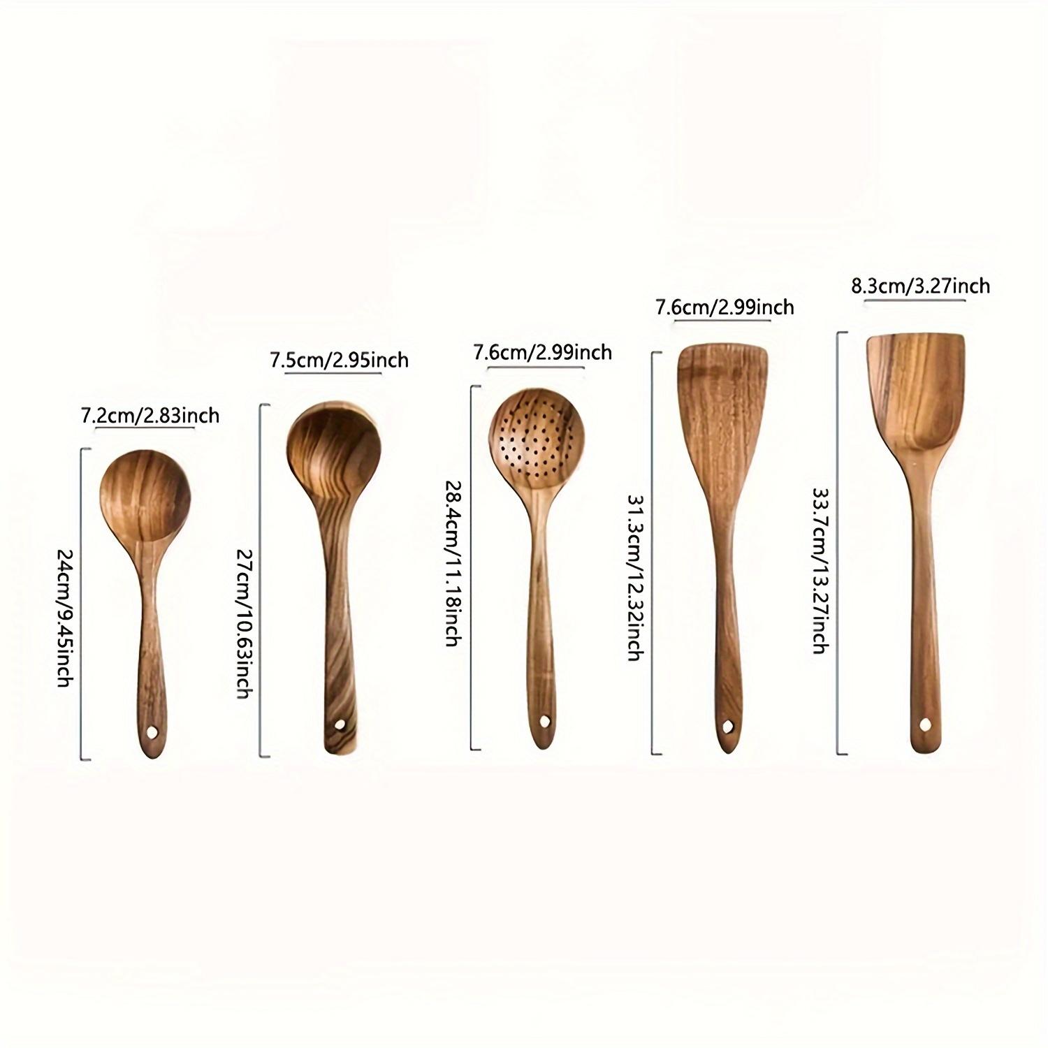 

5pcs Wooden Kitchen Utensils Set, Wooden Spoons Natural Spurtle Set for Non-stick Pan, Kitchen Ladle and Wok Spatulas