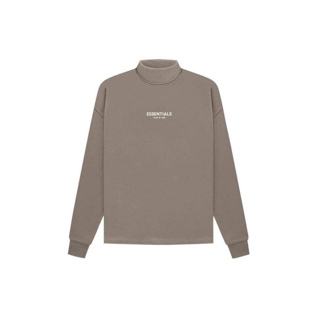 Fear of God Essentials SS22 Desert Taupe Logo Print Half Neckline Pullover Thickweight Shirt For Men Grayish Brown FOG-SS22-093