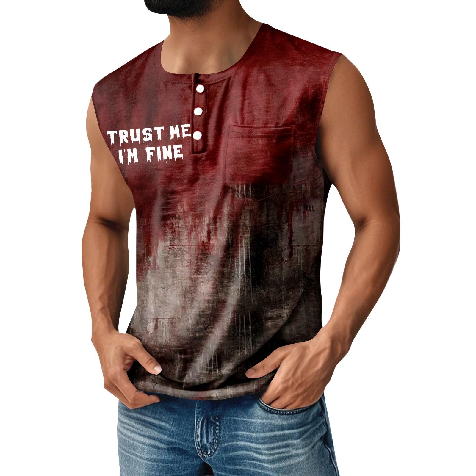 

Мужской спортивный жилет без рукавов с принтом на Хэллоуин, на пуговицах, с карманом XL арбуз красный