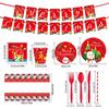 Weihnachts-Schneemann-Geschirrset: Teller, Servietten, Tischdecke und Banner
