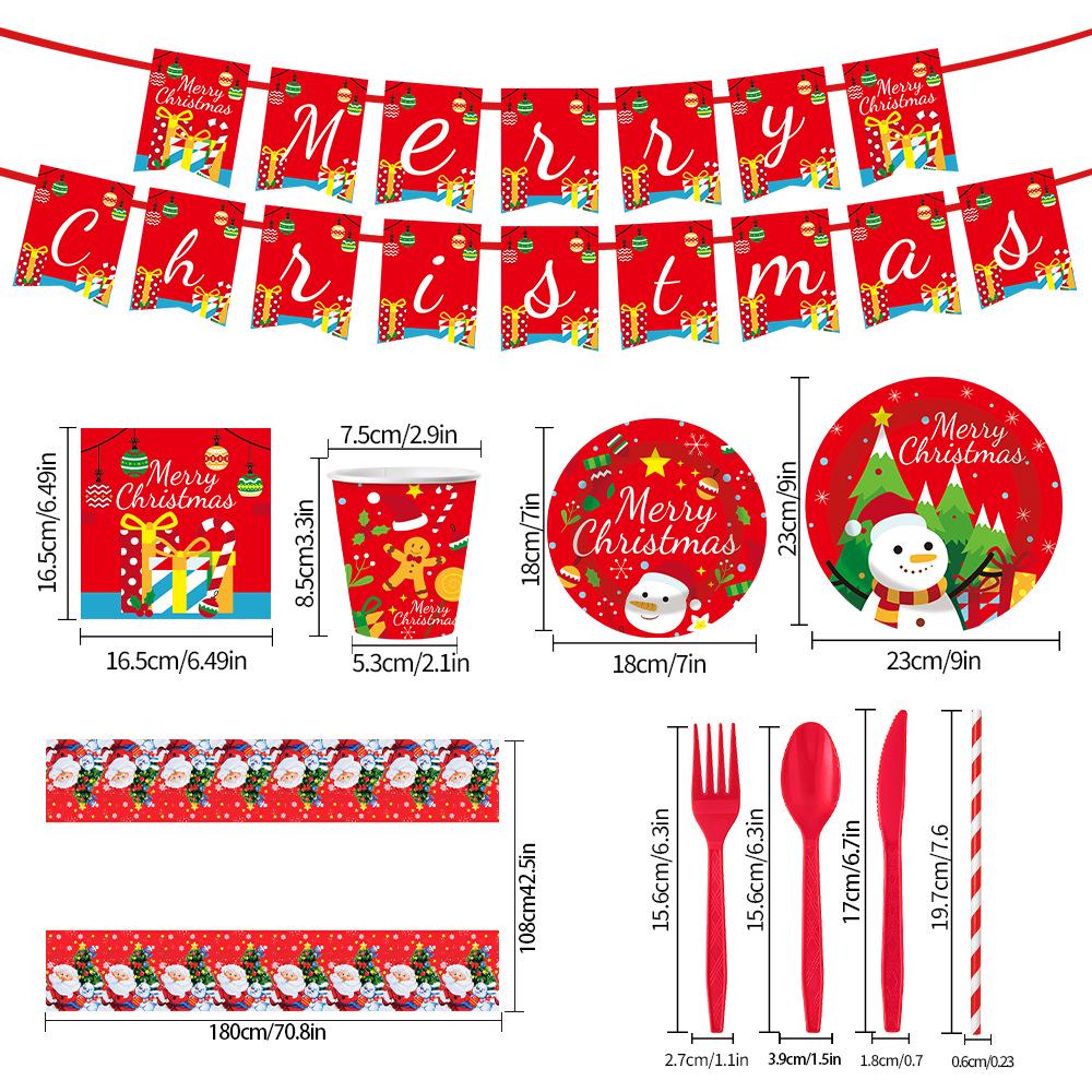 Weihnachts-Schneemann-Geschirrset: Teller, Servietten, Tischdecke und Banner