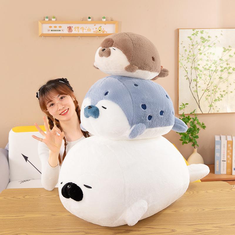 Cute Seal Plush Toy Doll Pillow On Bear Bed Doll Soft and Cute Pillow for Children