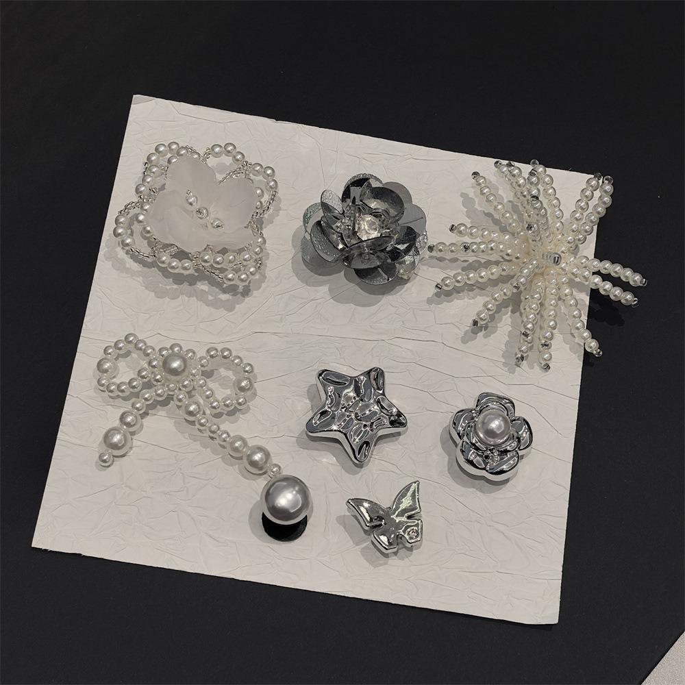 1Set New Pearl Bow Buckle Crystal Mary Jane Ballet Shoe Charms with Flower Beads Shoe Decoration Accessories