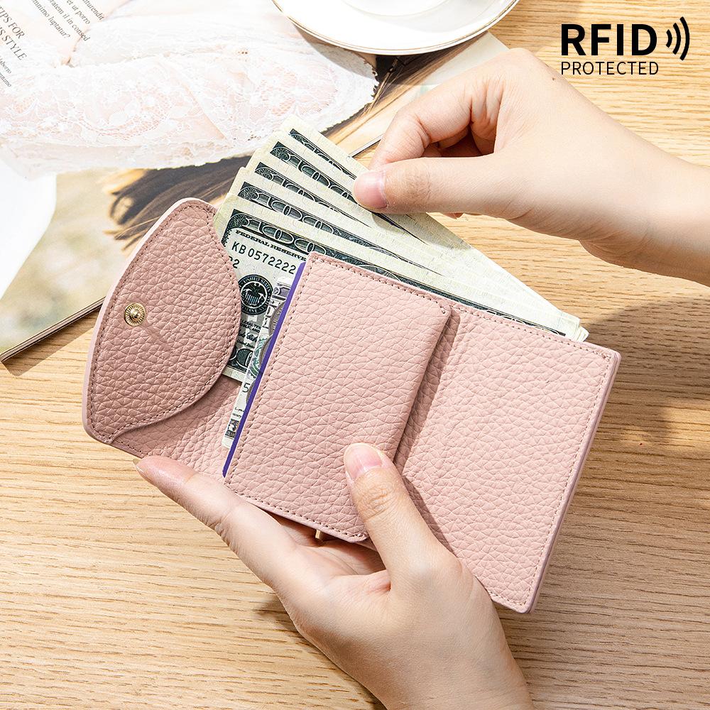 RFID Small Leather Wallet for Women with Coin Pouch Compact Trifold Mini Pocket Wallet with Cash Slot and Card Holders