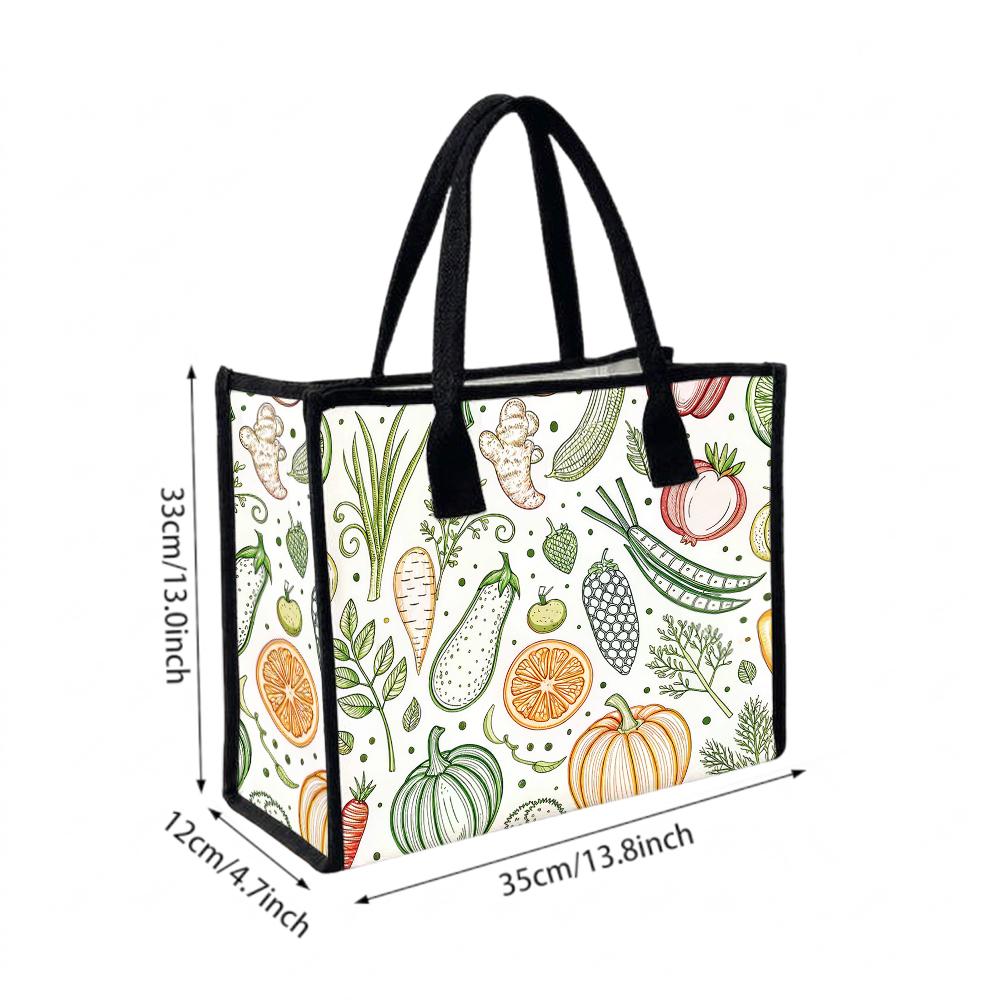 Vegetable Print Casual Tote Bag Lightweight Stylish Daily Grocery Shoulder Handbag