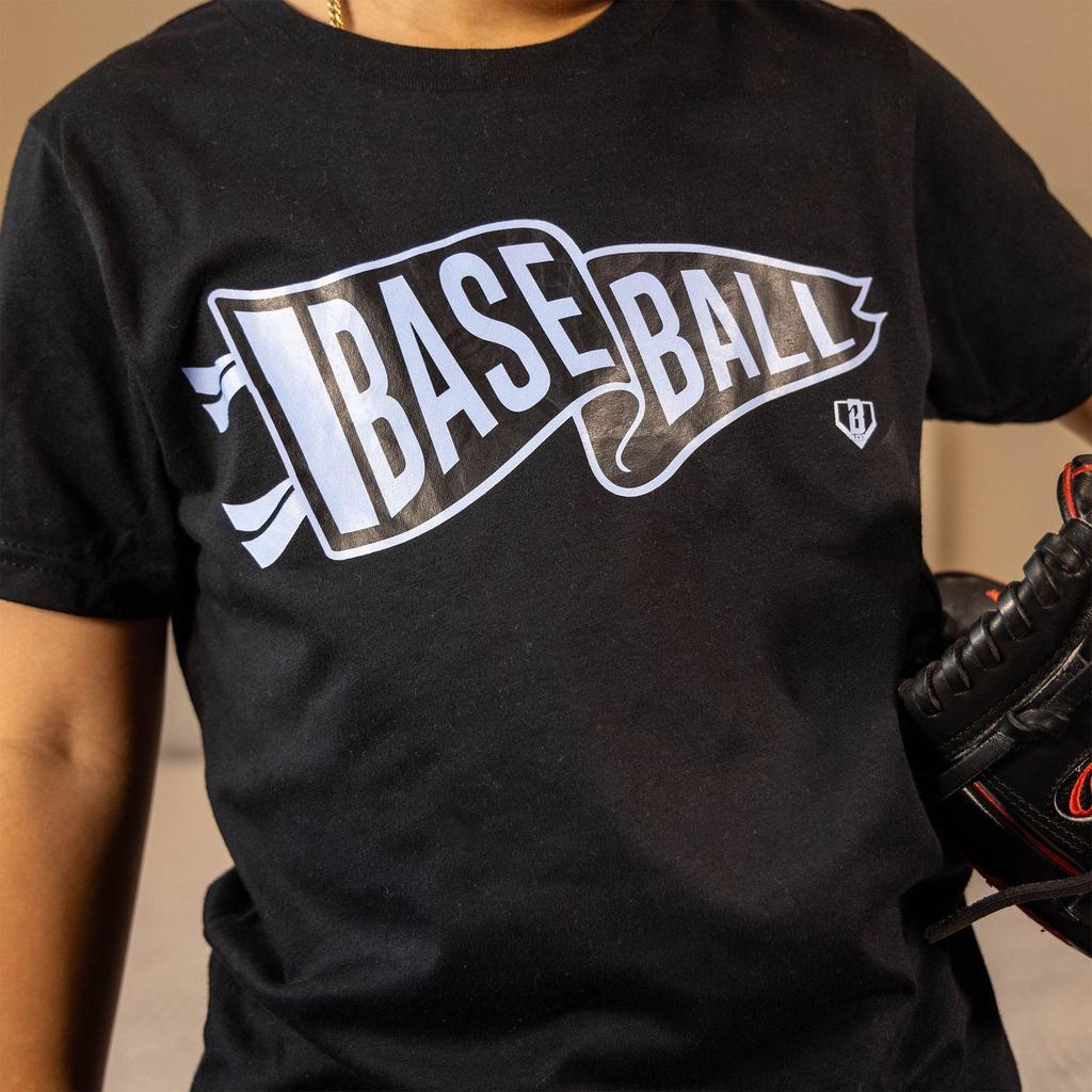 2025summer Hot-selling Theme Printed Pennant Flag Youth T-shirt - Black - Baseball Lifestyle 101 Parent-child Breathable T-shirt