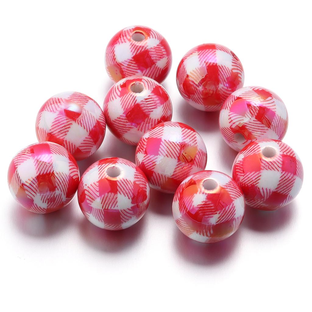 10pcs/lot 16mm UV Color Plaid Acrylic Beads Round Spacer Loose Beads For Jewelry Making DIY Earring Bracelet Crafts Accessories