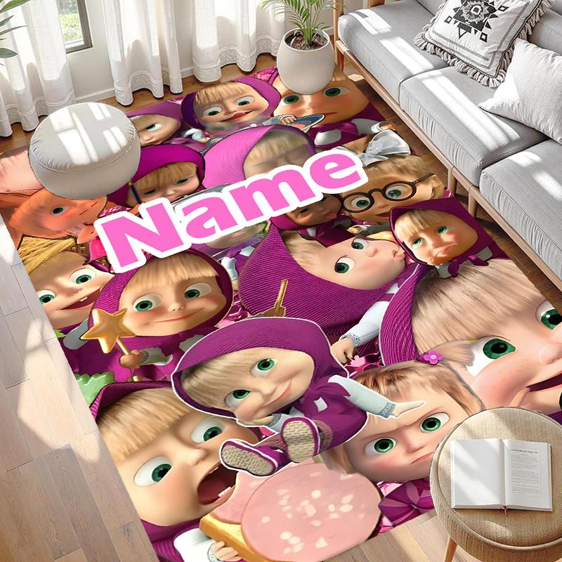 Custom Name Personalized Masha and The Bear Print Carpet, Versatile Home Decor Rug, for Playroom, Apartment, Balcony, Entryway, Hallway Gift