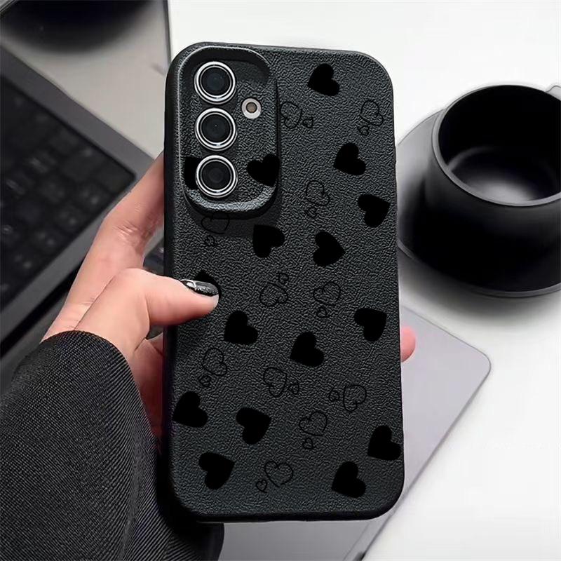 Leather Texture TPU Love Heart Print Case For Samsung Galaxy A56 A55 A15 A54 A35 A36 A16 5G S24 FE S25 S23 S22 Ultra Phone Cover