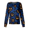 Halloween Print Casual Long Sleeve Single Breasted Caregiver Uniform Cardigan Top for Women Comfortable Workwear Shirt with Button Closure