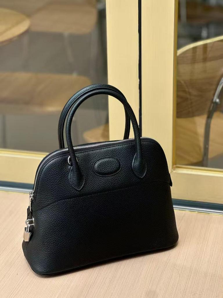 Genuine Cowhide Leather Bowling Handbag, Large Capacity, Versatile Single Shoulder/Crossbody Women's Bag