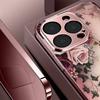 Luxury Rose Pattern Pink Metallic Tempered Glass Phone Case For iPhone 17 16 15 14 13 12 11 Pro Max 15 Plus 17 Air 16E Cover