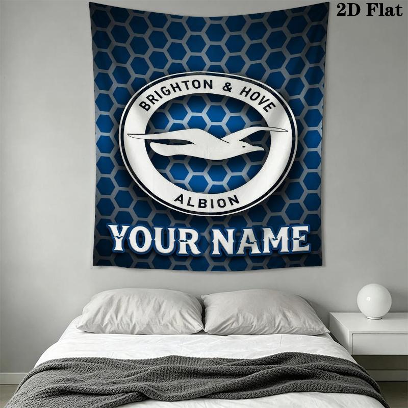 Custom Name Brighton&Hove Albion Wall Tapestry Aesthetic Wall Hanging Printed Fabric Blanket Decorative Tapestries for Bedroom Living Room Home Decor