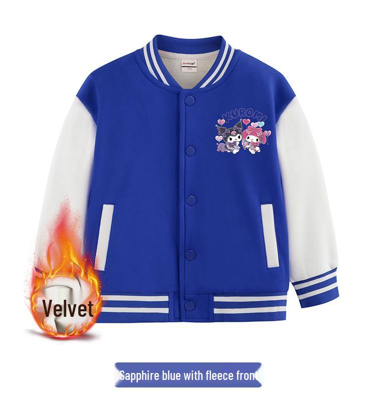 Kuromi Children's Baseball Jacket - Autumn/Winter Fashion, Girls' Plus Velvet Top, Medium & Large Sizes.