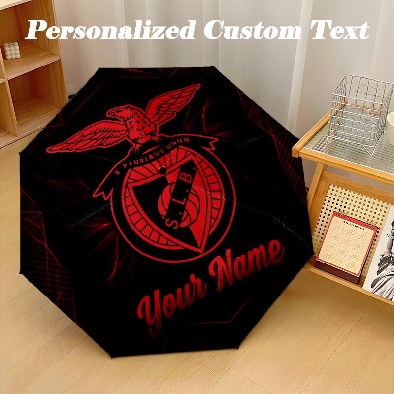 8 Rib Auto Folding Umbrella Benfica Print Custom Name Text Portable Rain Gear