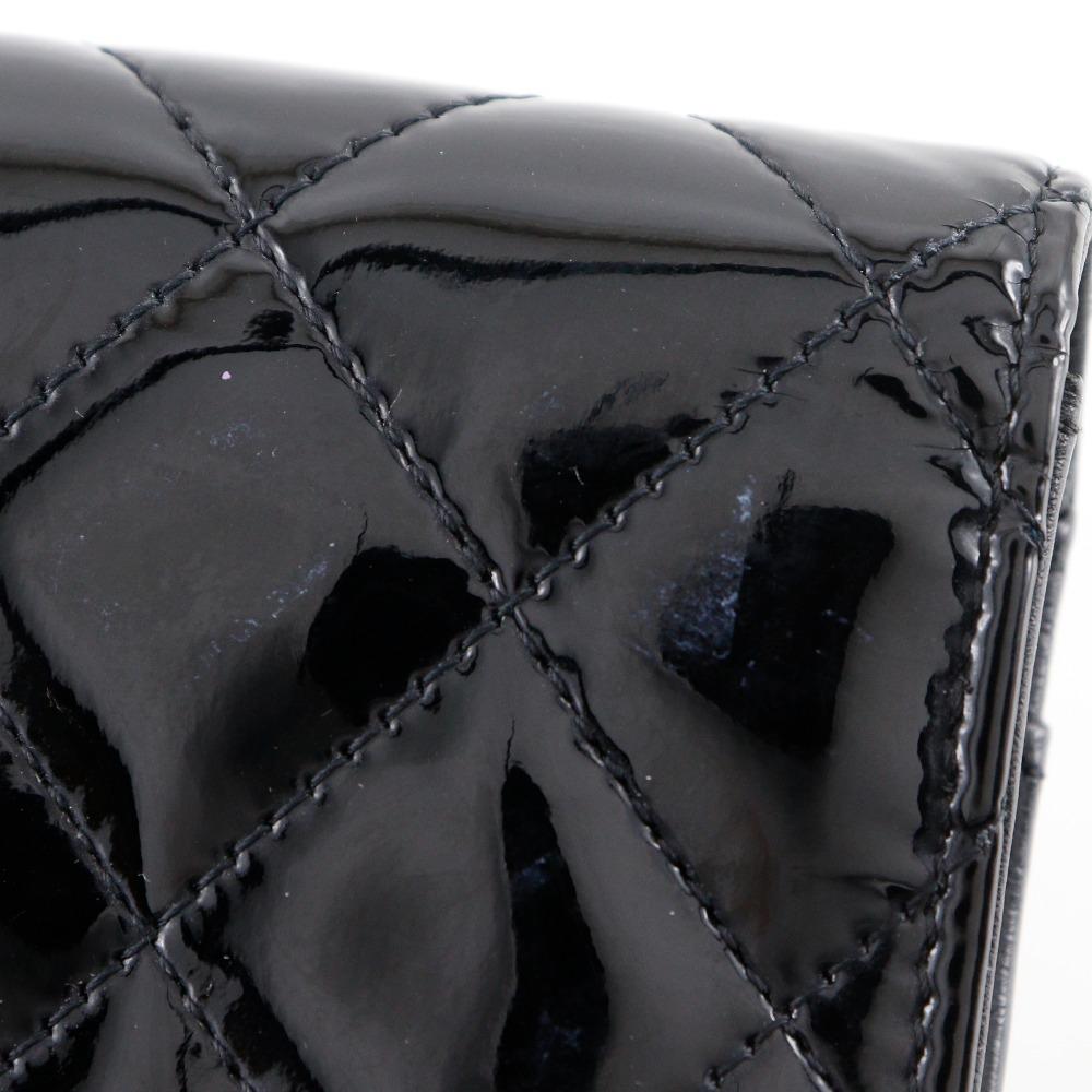 Chanel Matelasse Brilliant Purse A48691 Two-fold Long Wallet Black Enamel Women Used