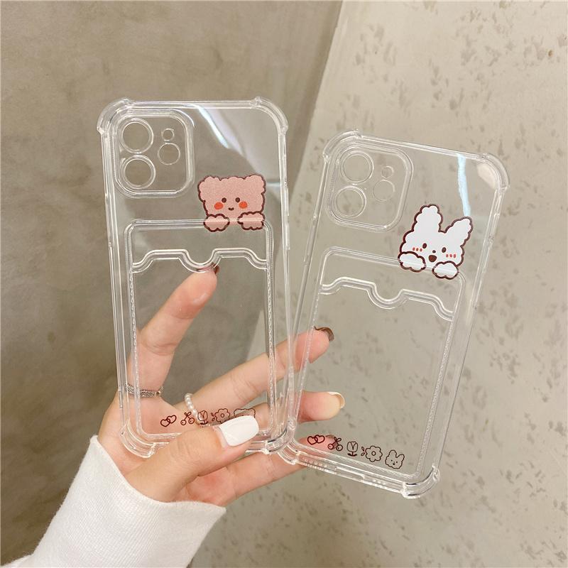 Cute Bear Cartoon Rabbit Shockproof Phone Case For Iphone 11 12 13 14 Pro Xs Max X Mini 7 8 6 Plus Soft Wallet Cover Card Holder