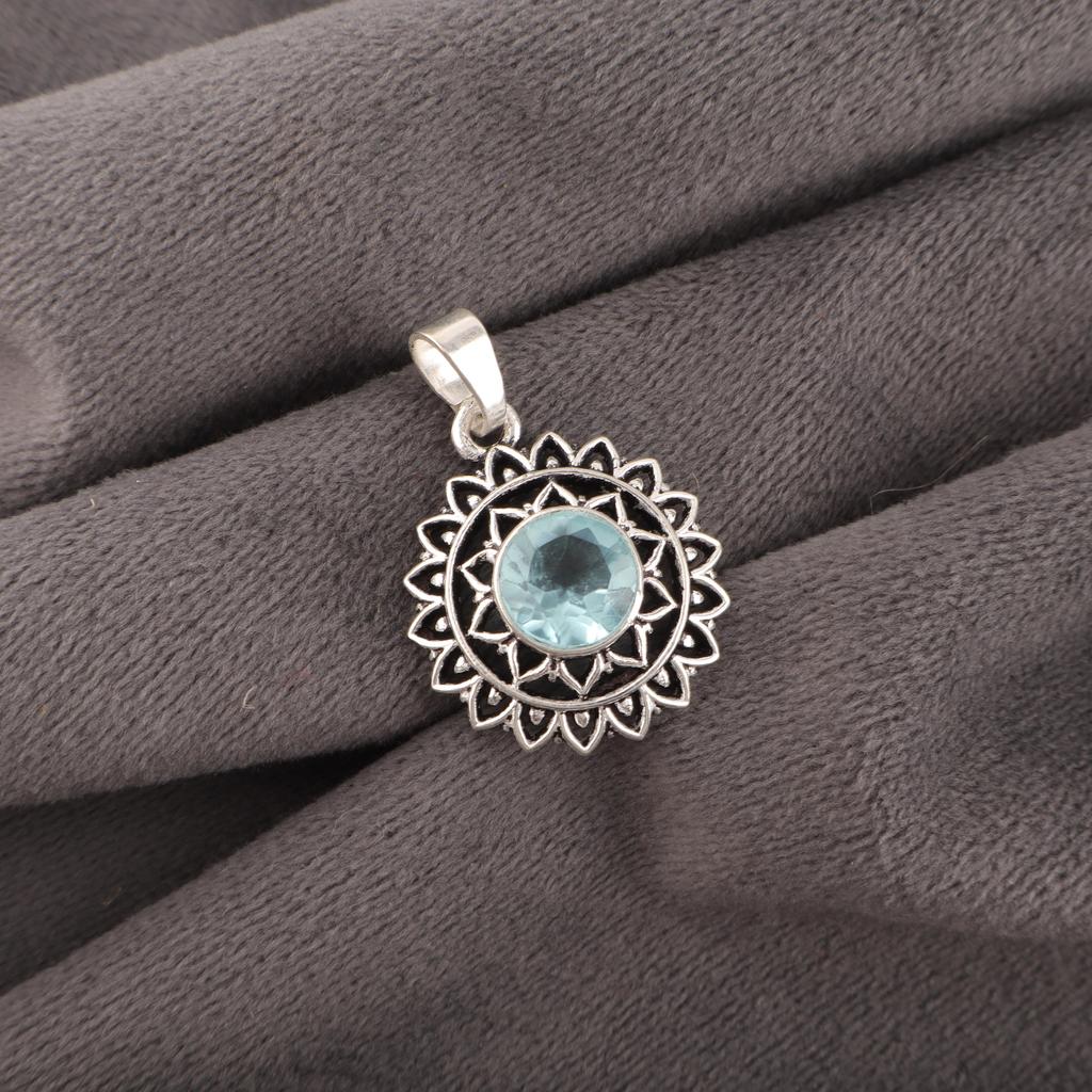 Wonderful Sky Blue Topaz Gemstone Jewelry, 925 Sterling Silver Pendant, Handmade Artisan Jewelry For Wedding Gift