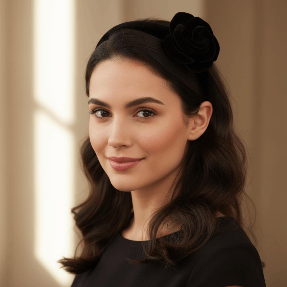 Oversize Rose Women Hairband Lady Headwear Velvet Rose Crown Fashion Hair Hoop  Women