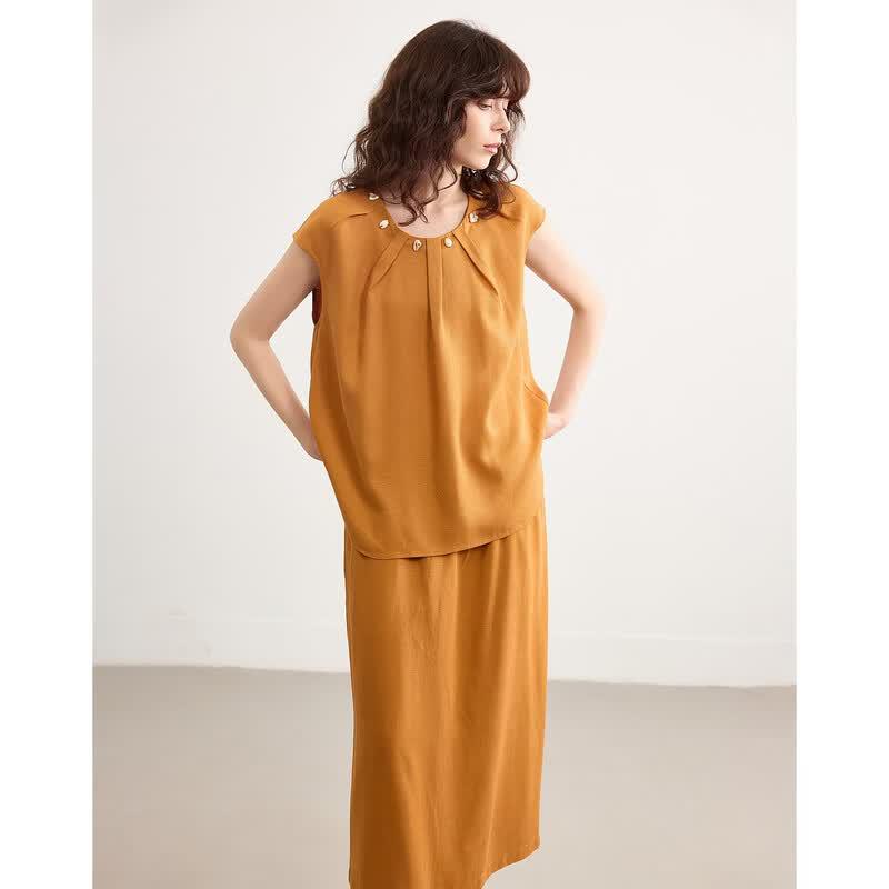Women's Lycra Tencel Linen Blend Sleeveless Skirt Set