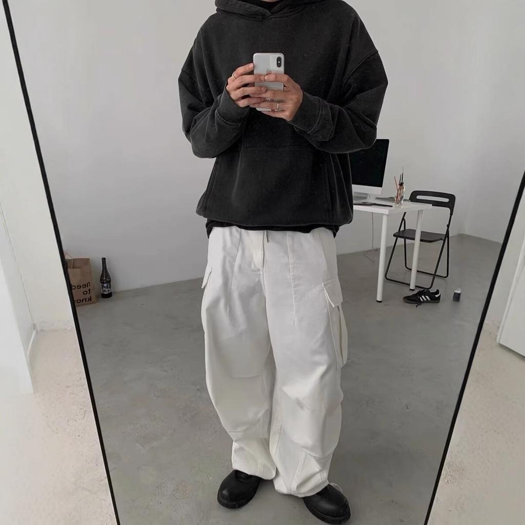 American Retro Spring and Summer Functional Wind Loose Wide-leg Casual Pants Big Pocket Overalls Men's Stacked Pendant Mopping Trousers