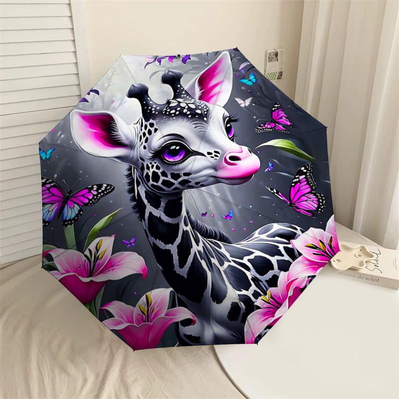 

1PC Giraffe Flowers Umbrella-8-Rib Reinforced, Automatic Open, Lightweight & Durable, Fashion Accessory for Outdoor-L0329