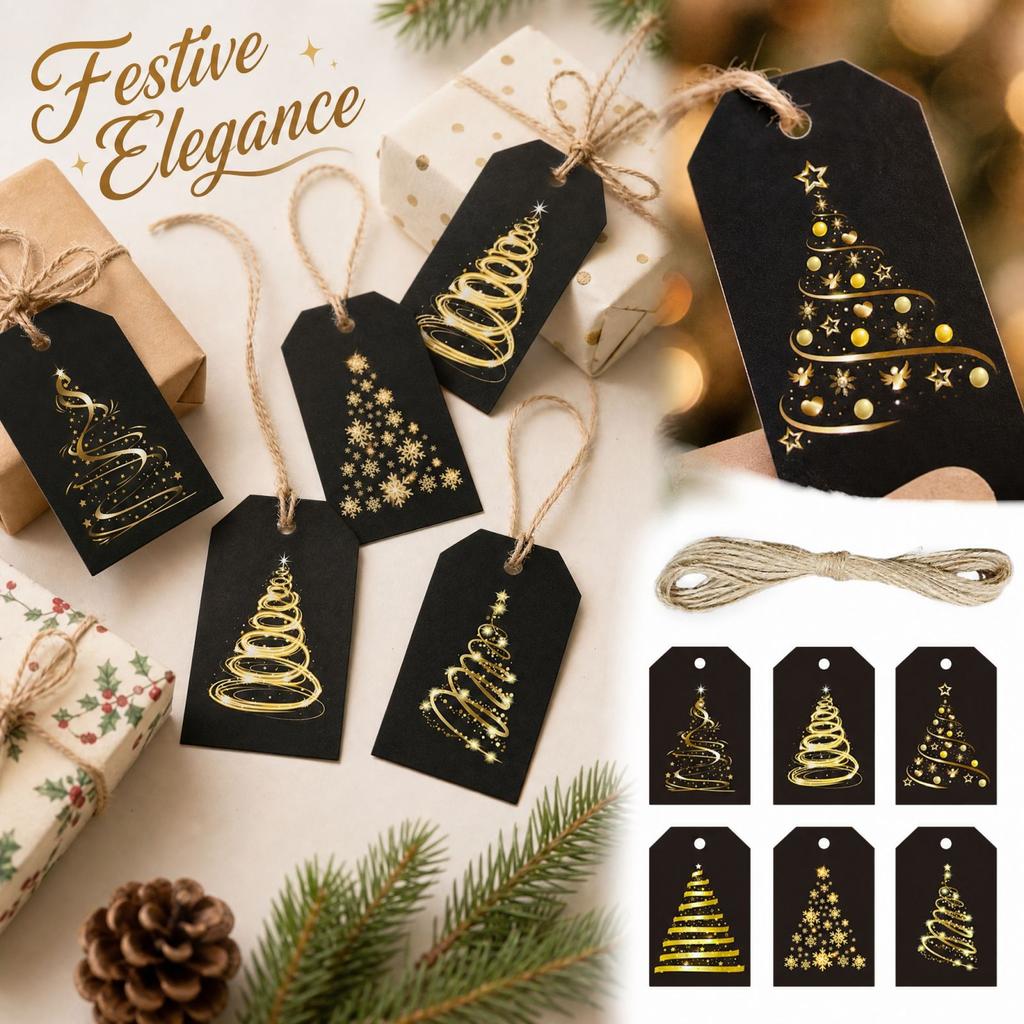 New Year Party Hanging Tags with Rope, Decorative Labels and Cards for Gift Wrapping