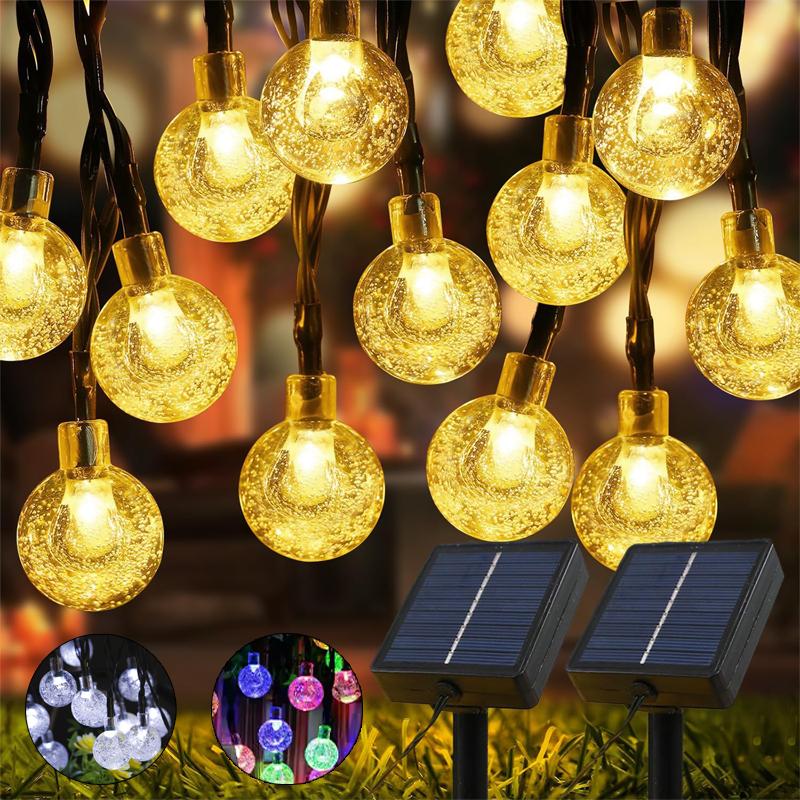 60 LED Crystal Globe Solar String Lights Waterproof 8 Modes Outdoor Patio Garden Party Tree Decor