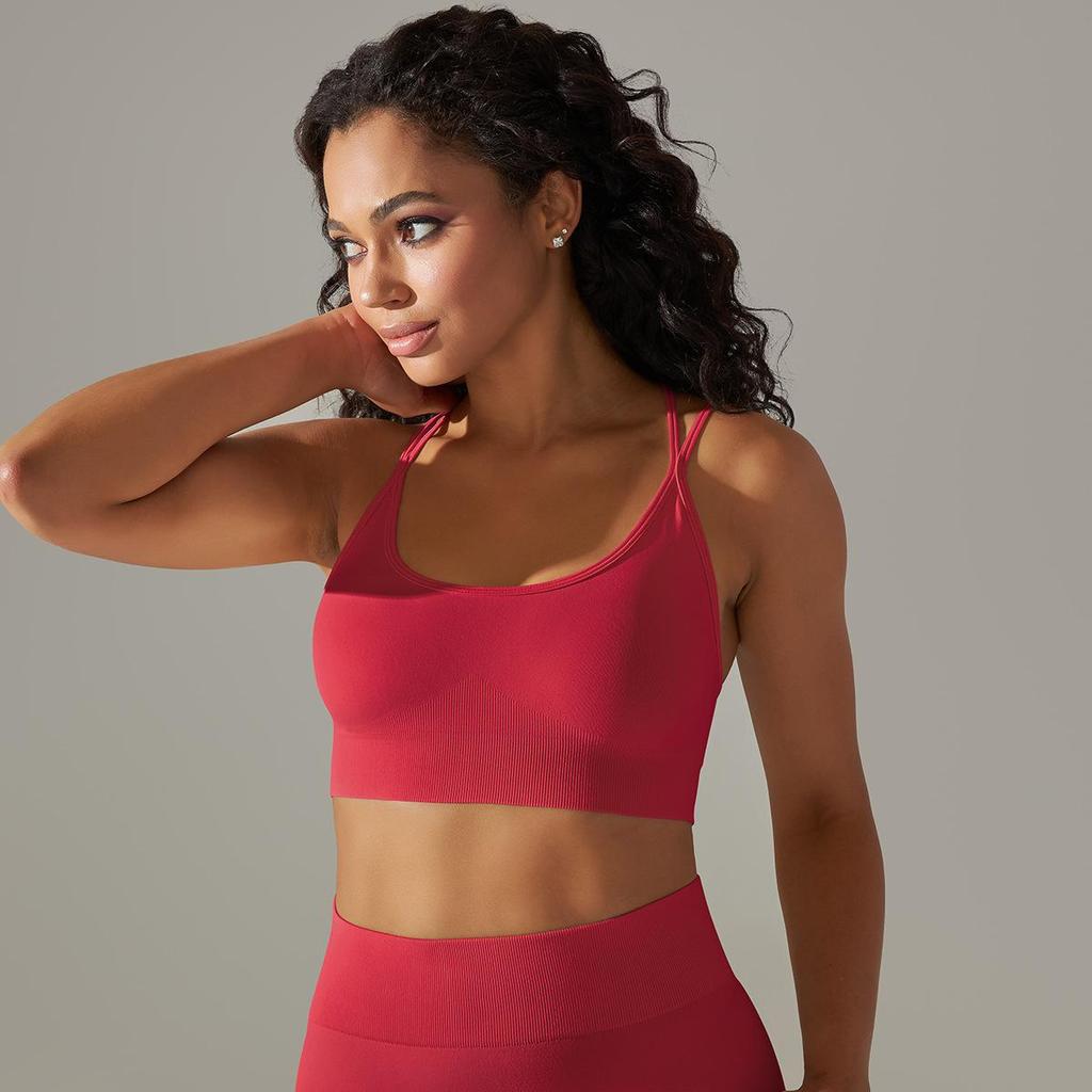 Seamless Knitted Breathable Yoga Clothing Cross Back Sports Bra Running Tight Fitness Clothing For Women